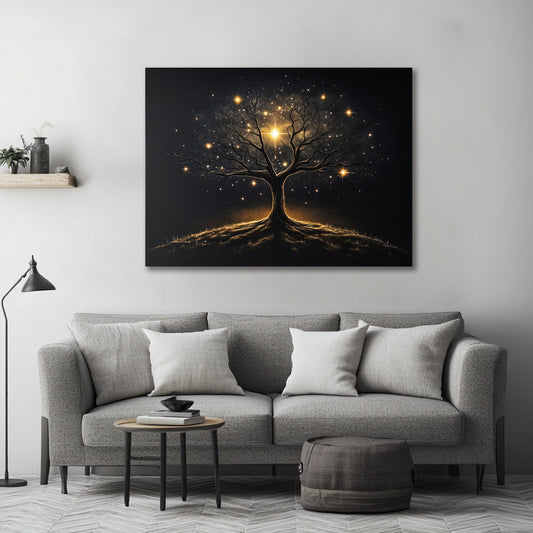 Celestial Roots – Glowing Tree of Stars Canvas Wall Art