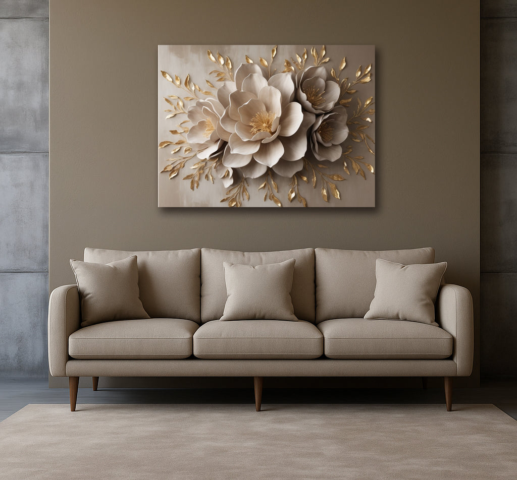 Champagne Petals Bloom – Textured Look Floral Canvas Wall Art