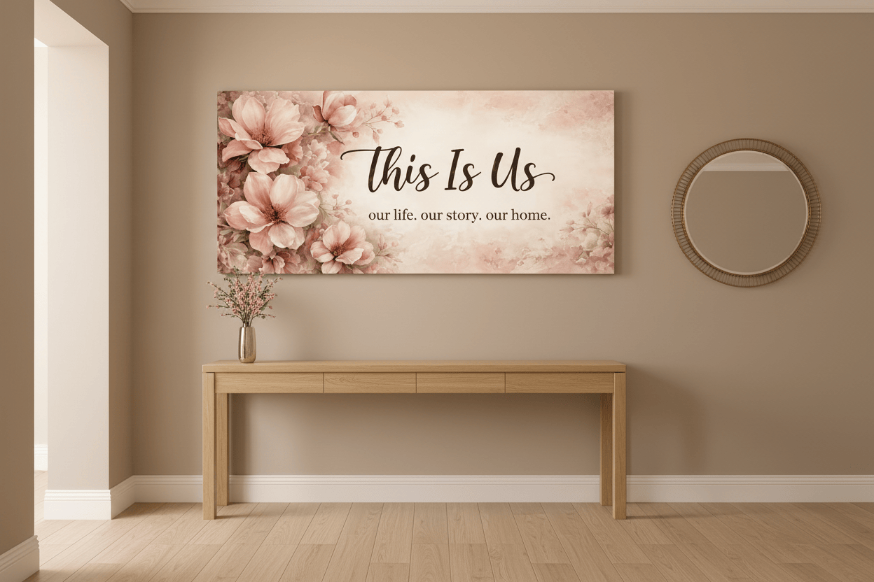 This Is Us Floral Family Canvas Wall Art | Romantic Bedroom & Living Room Decor