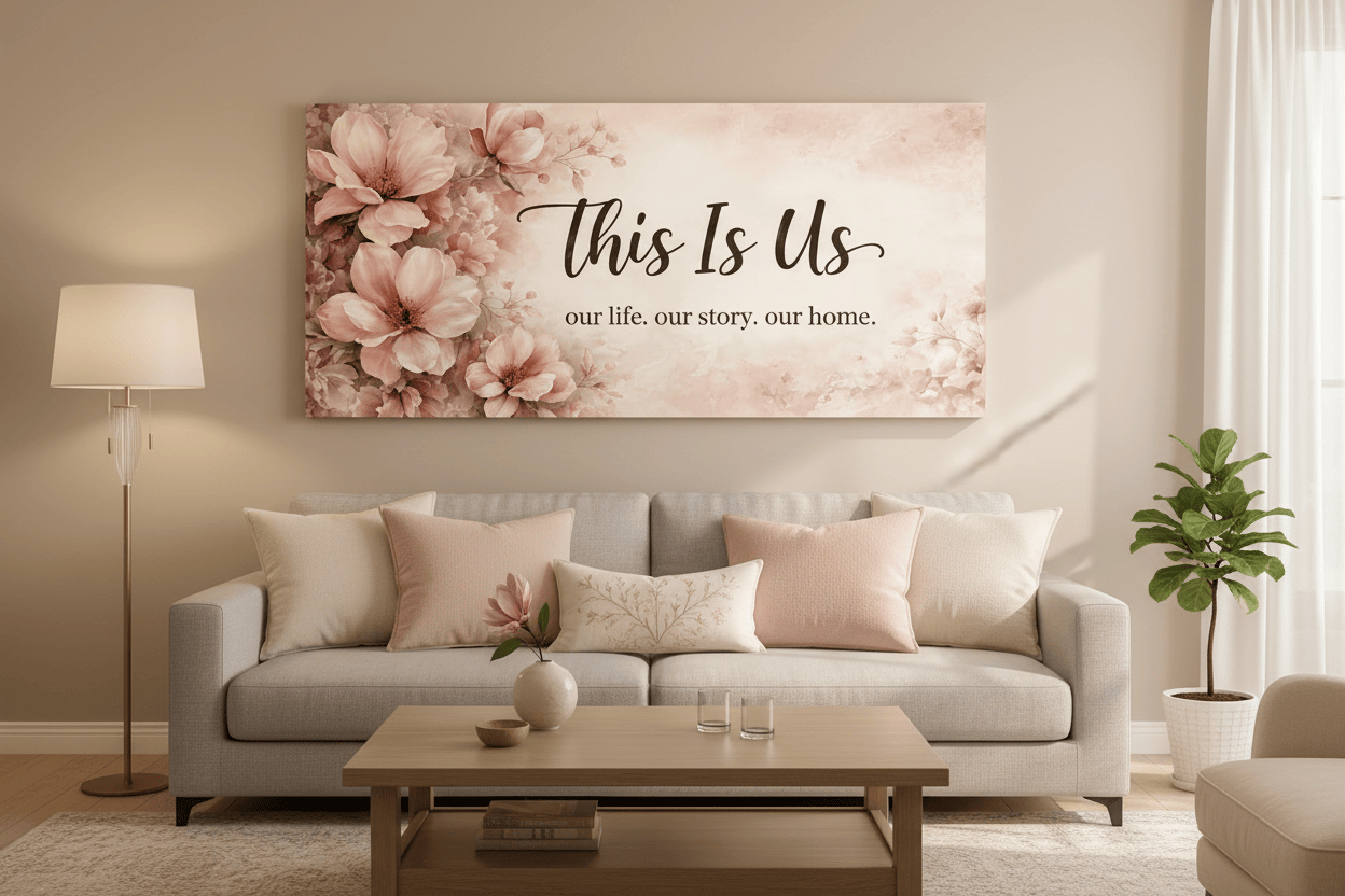 This Is Us Floral Family Canvas Wall Art | Romantic Bedroom & Living Room Decor