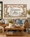 Quilt Block Family Name Canvas – Personalized Wildflower Farmhouse Wall Art with Names and Est. Date