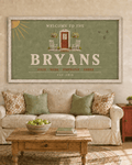 Personalized Family Name Sign – Farmhouse Welcome Canvas with Names and Est. Date