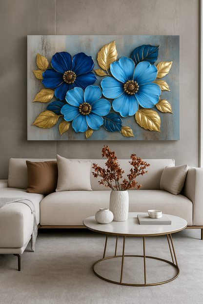 Floral Bloom Wall Art – Elegant Red and White Flower Canvas with Gold Leaves