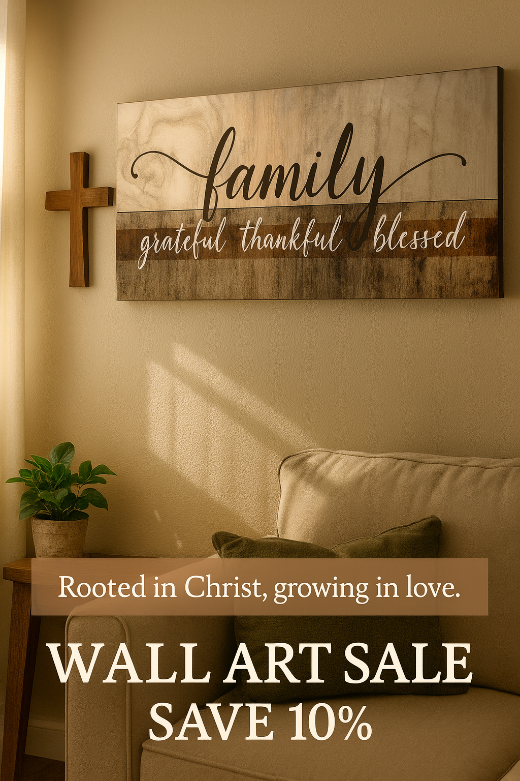 Family Wall Art: Family Grateful Thankful Blessed (Wood Frame Ready To Hang)