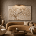 Hand Painted Tree of Life Canvas Wall Art, Ivory and Sand Textured Relief – Ivory Canopy