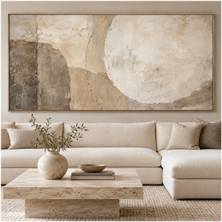 Wabi-Sabi Wall Art – Oversized Beige and Taupe Minimalist Textured Look Canvas for Living Room