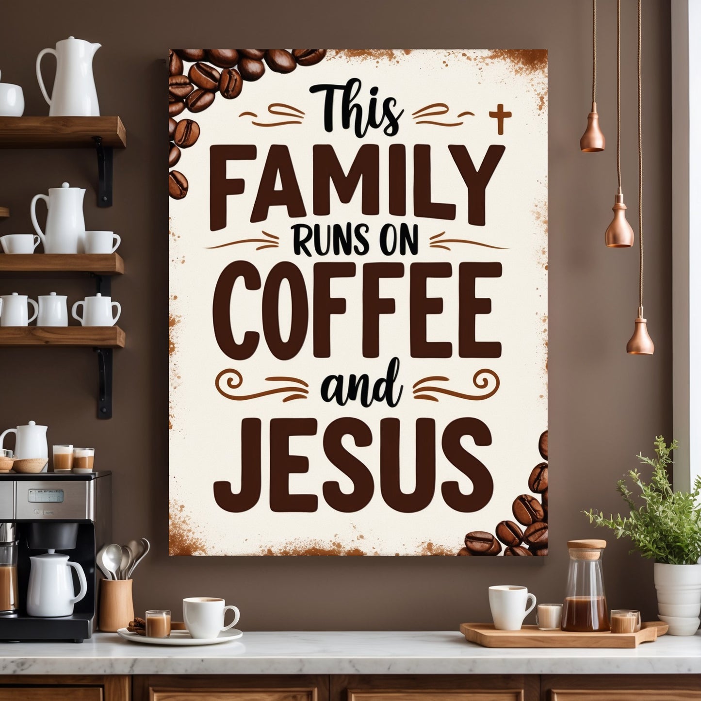 Coffee & Jesus Family Wall Art – Christian Kitchen Canvas Sign