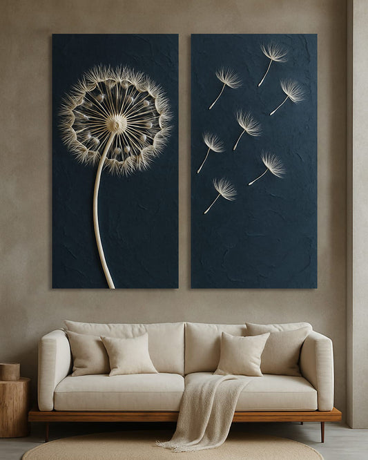 Dandelion Breeze Wall Art – Modern Minimalist Botanical Canvas Print (Set of 2)