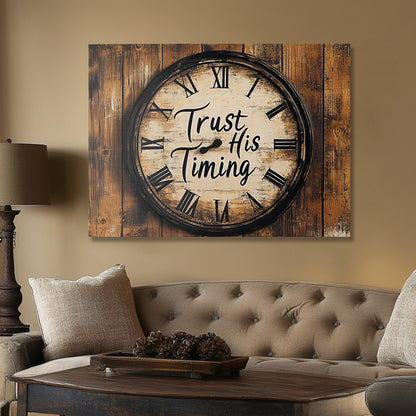Trust His Timing Rustic Clock Wall Art