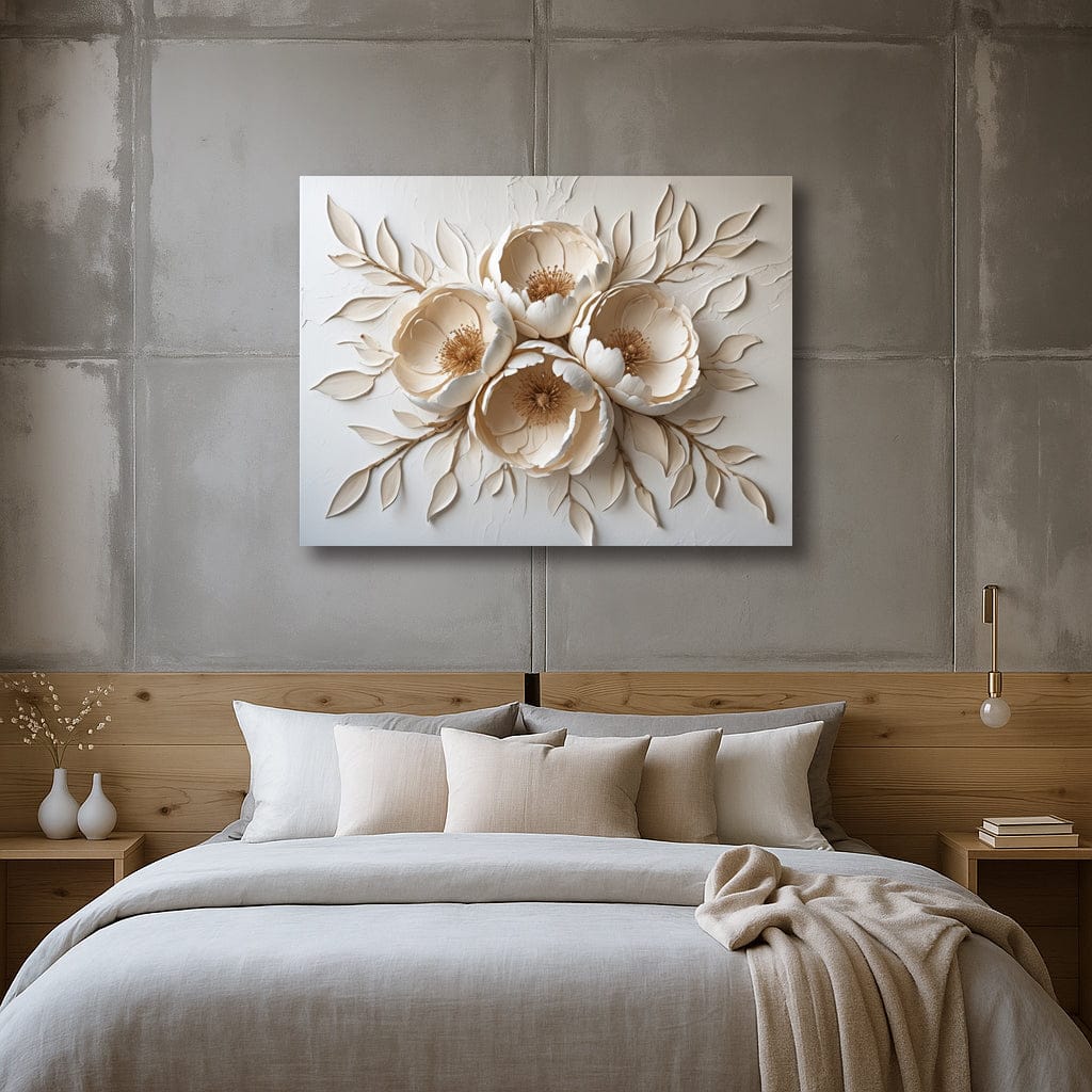 Elegant Neutral Floral Canvas Print Soft Peony Bouquet Wall Art for Bedroom or Living Room