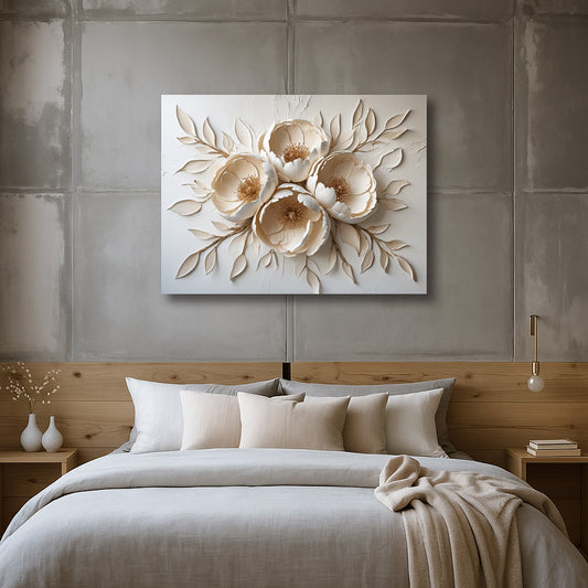 Elegant Neutral Floral Canvas Print – Soft Peony Bouquet Wall Art for Bedroom or Living Room