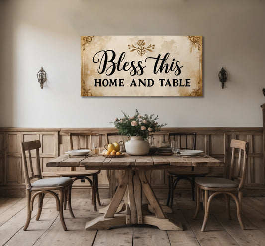 Faithful Gathering Wall Art – Vintage Blessing Canvas for Kitchen & Dining Room