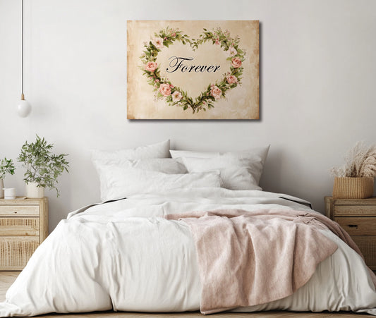 Forever Floral Heart Wall Art – Romantic Canvas for Bedroom or Couple’s Gift