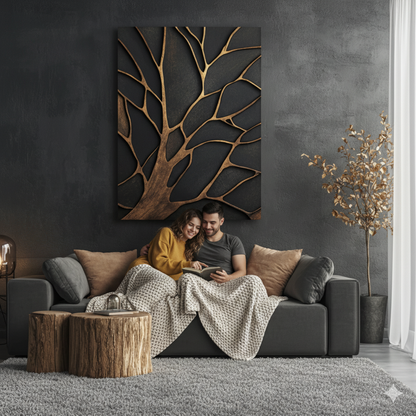 Bronze Branches – Abstract Tree Silhouette Wall Art Canvas