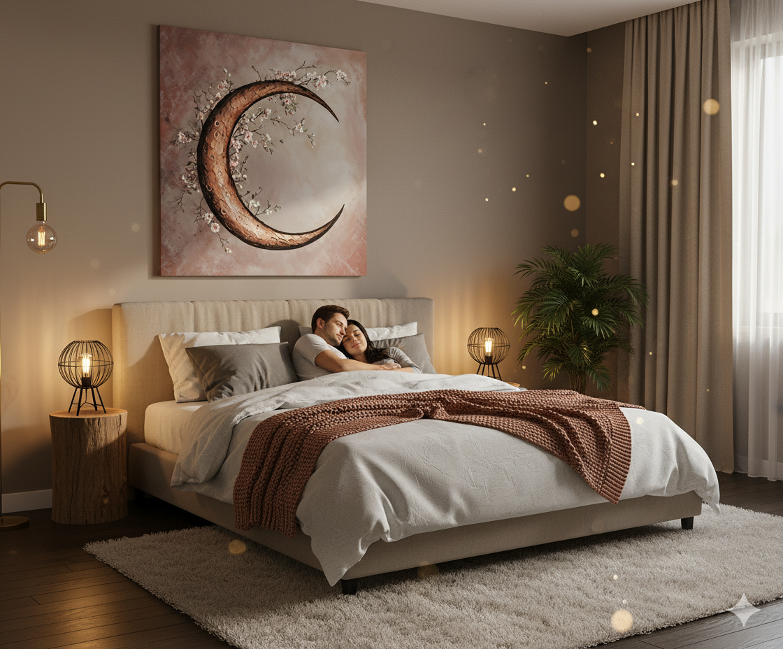 Moon Blossom Wall Art – Elegant Floral Canvas for Bedroom and Living Room Decor