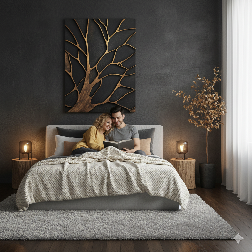 Bronze Branches – Abstract Tree Silhouette Wall Art Canvas