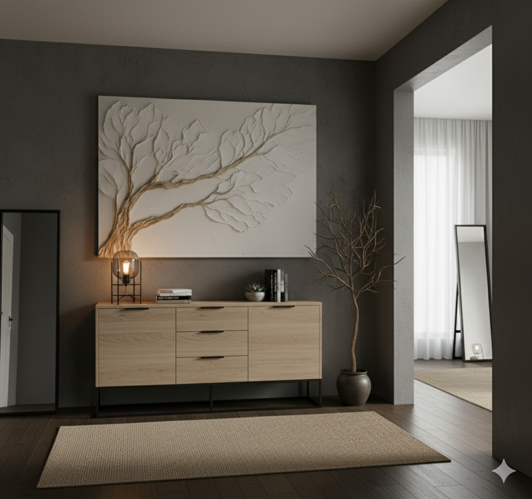 Neutral Bedroom Wall Art – Large 48X32 Branch Canvas for Above Bed Decor | Modern Minimalist Wall Art