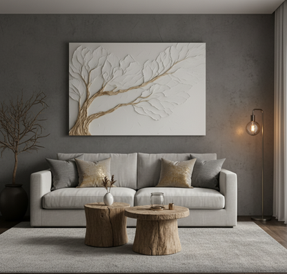 Neutral Bedroom Wall Art – Large 48X32 Branch Canvas for Above Bed Decor | Modern Minimalist Wall Art