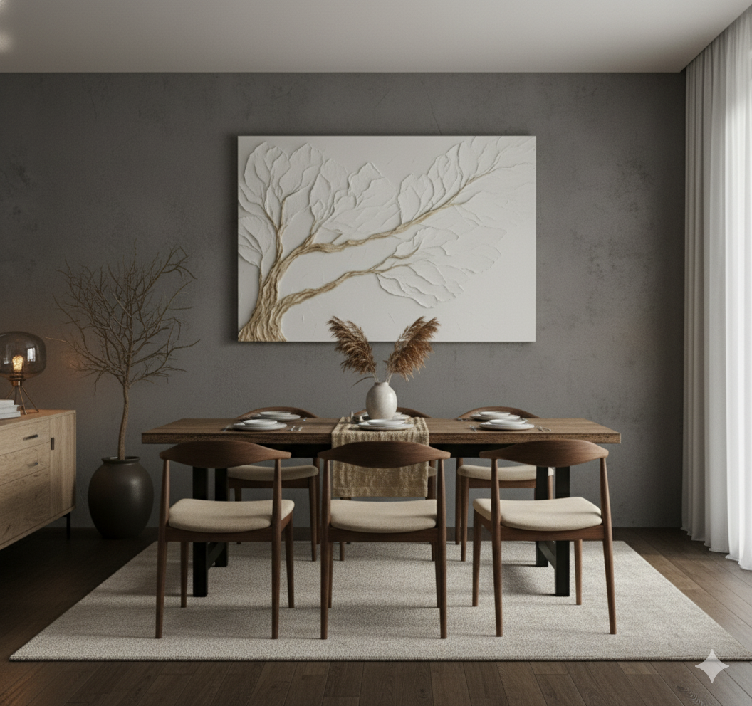 Neutral Bedroom Wall Art – Large 48X32 Branch Canvas for Above Bed Decor | Modern Minimalist Wall Art