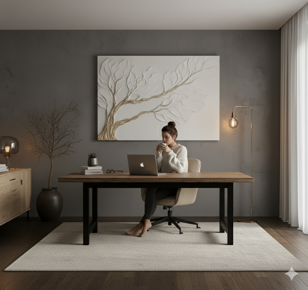 Neutral Bedroom Wall Art – Large 48X32 Branch Canvas for Above Bed Decor | Modern Minimalist Wall Art