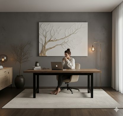 Neutral Bedroom Wall Art – Large 48X32 Branch Canvas for Above Bed Decor | Modern Minimalist Wall Art