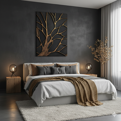 Bronze Branches – Abstract Tree Silhouette Wall Art Canvas
