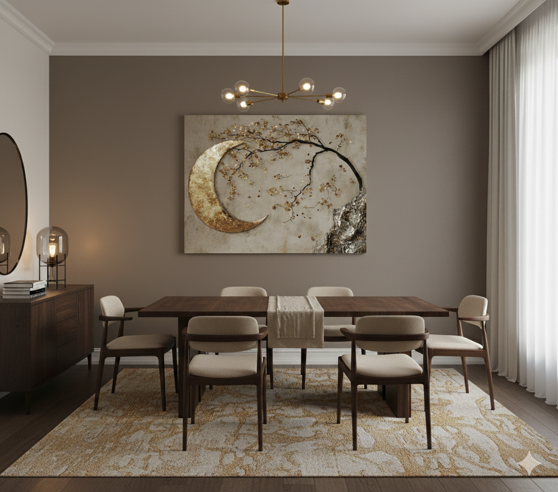 Enchanted Moonrise Wall Art – Crescent Moon and Blossoming Branch Canvas