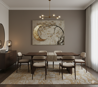 Enchanted Moonrise Wall Art – Crescent Moon and Blossoming Branch Canvas