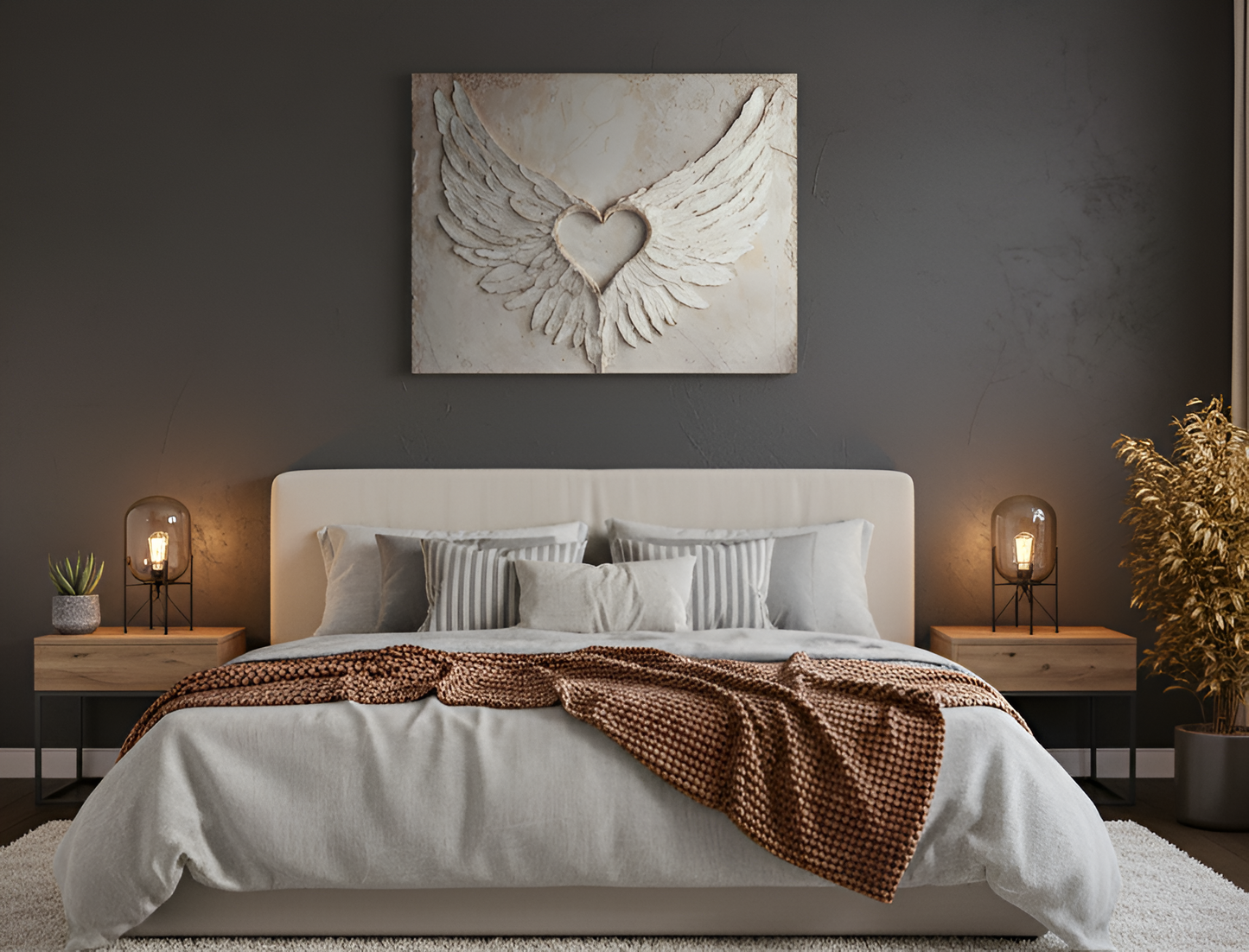 Angel Wings Wall Art – Heart Shaped Wing Design for Bedroom & Living Room Décor