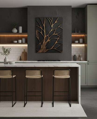 Bronze Branches – Abstract Tree Silhouette Wall Art Canvas