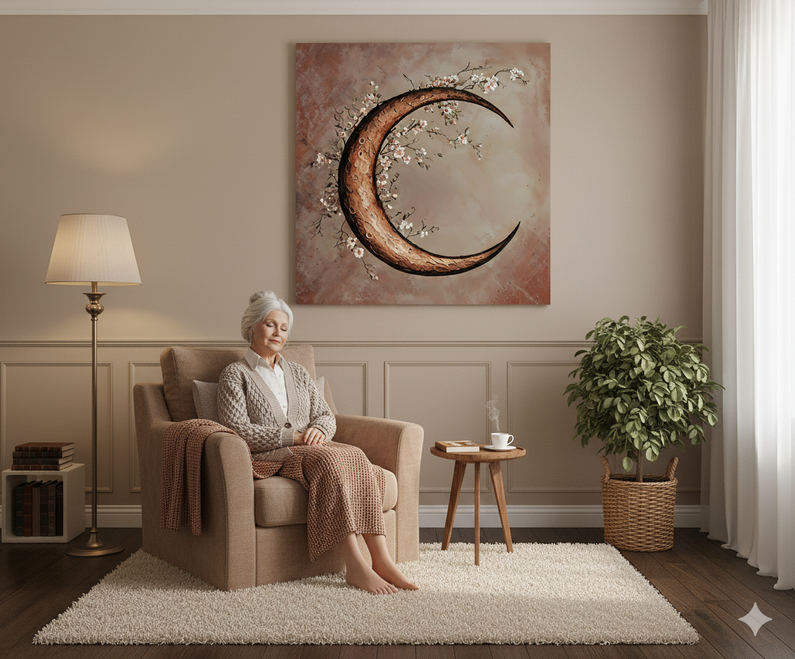 Moon Blossom Wall Art – Elegant Floral Canvas for Bedroom and Living Room Decor