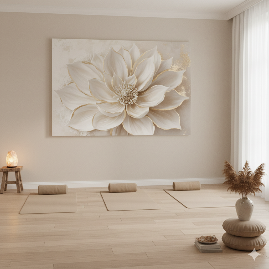 Luxury Flower Wall Art – Oversized Neutral Canvas with Beige and Gold Petals