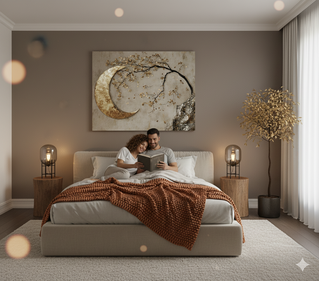 Enchanted Moonrise Wall Art – Crescent Moon and Blossoming Branch Canvas