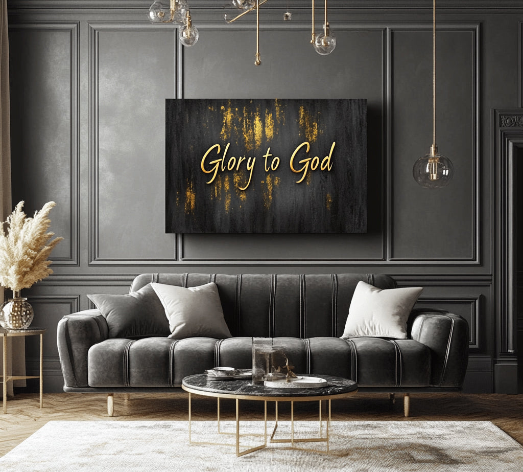 Glory & Grace – Modern Christian Wall Art in Gold and Charcoal
