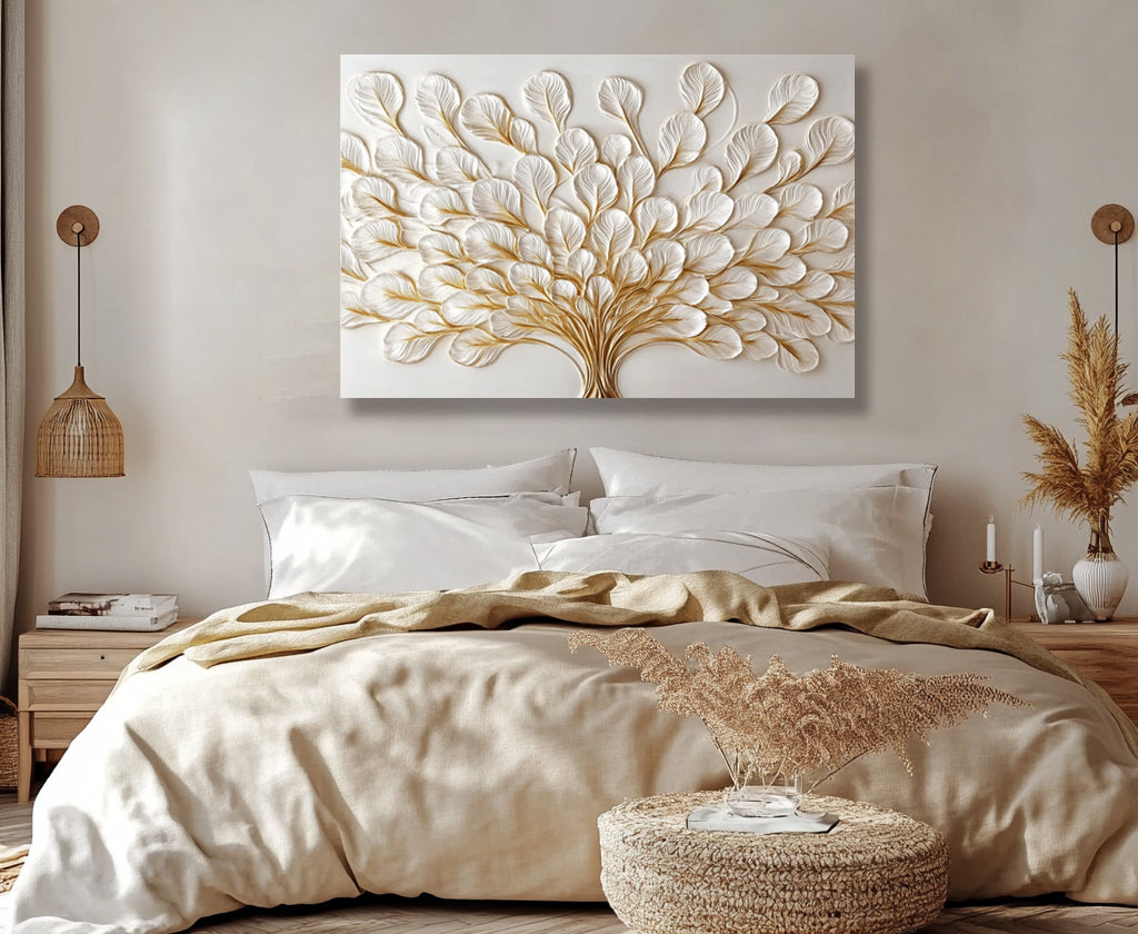 Gold and White Tree of Life Wall Art Canvas