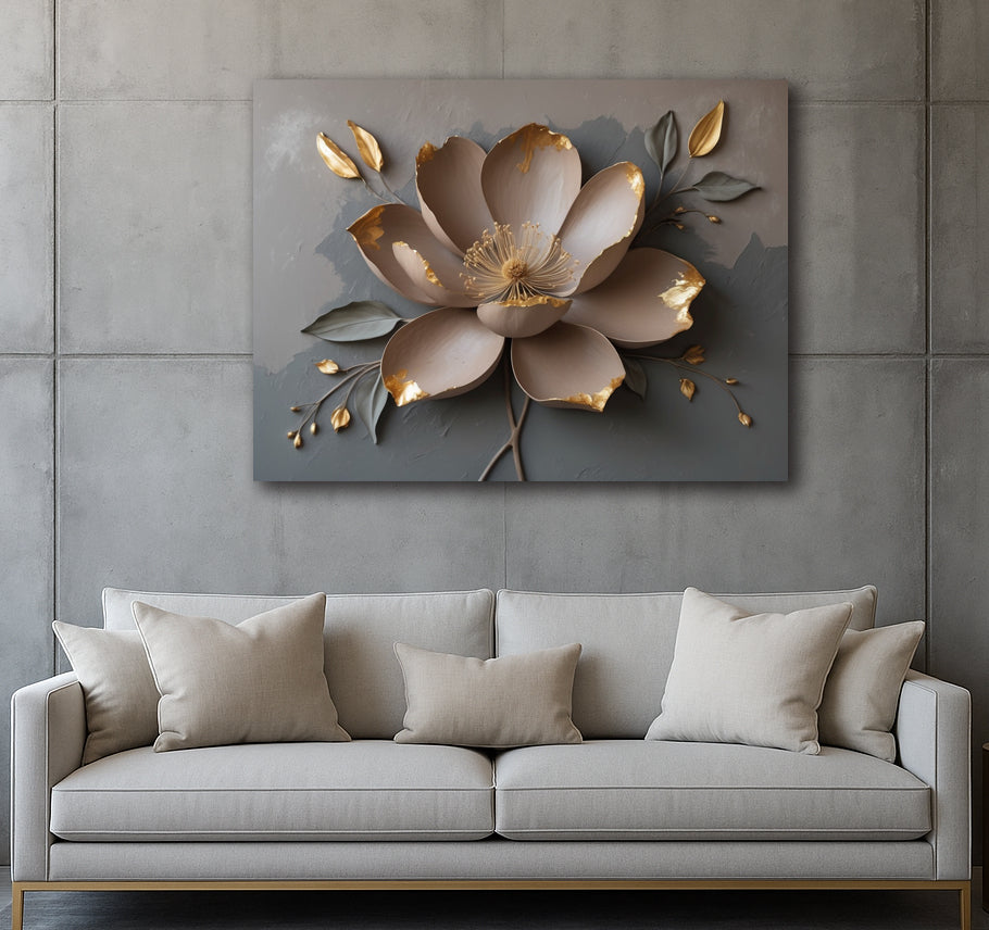 Golden Bloom Embrace – Elegant Floral Canvas Print (Not 3D Textured)