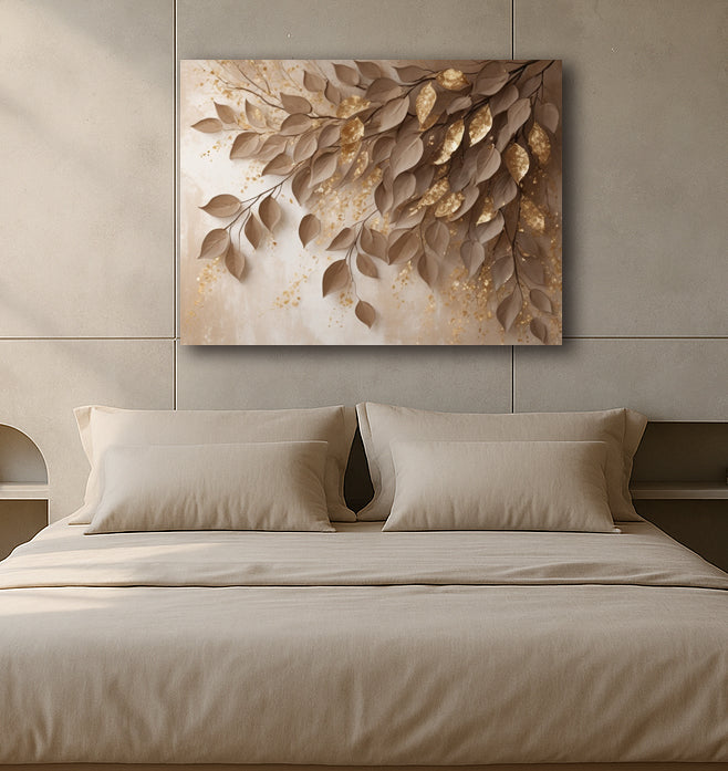 Golden Canopy Drift – Elegant Botanical Flat Canvas Wall Art