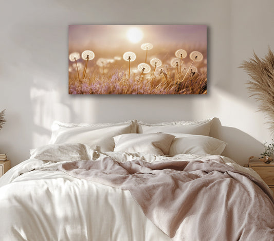 Golden Dandelion Sunset – Tranquil Wall Art for Bedroom Bliss