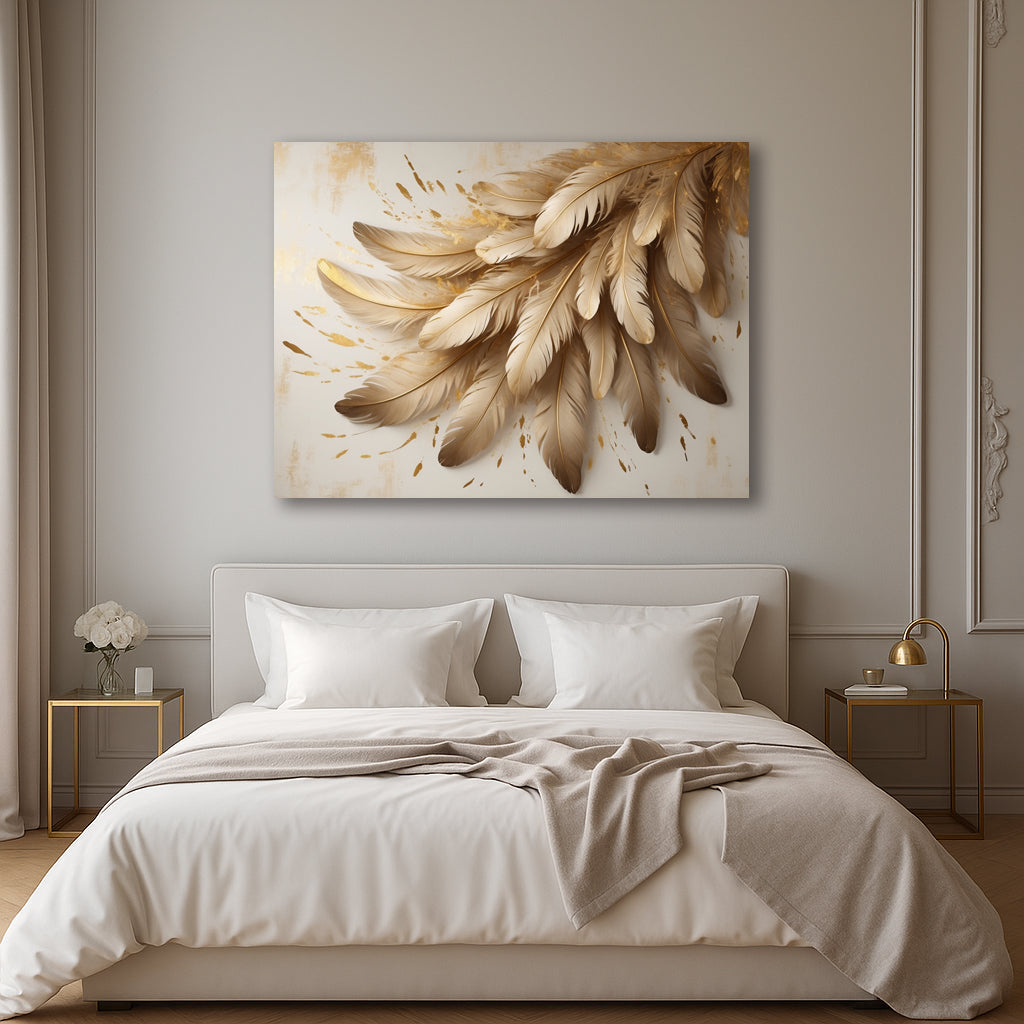 Golden Drift Feather Canvas Wall Art