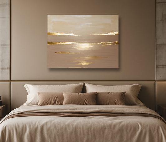 Golden Glow Horizon V2 – Textured Look Canvas Wall Art