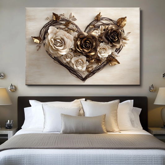 Heart Shaped Rose Canvas Wall Art – Romantic Floral Home Décor