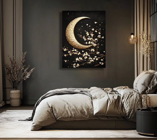 Golden Moonlight Blossom Wall Art Canvas