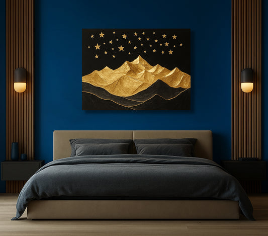 Golden Mountain & Starry Night Canvas Wall Art
