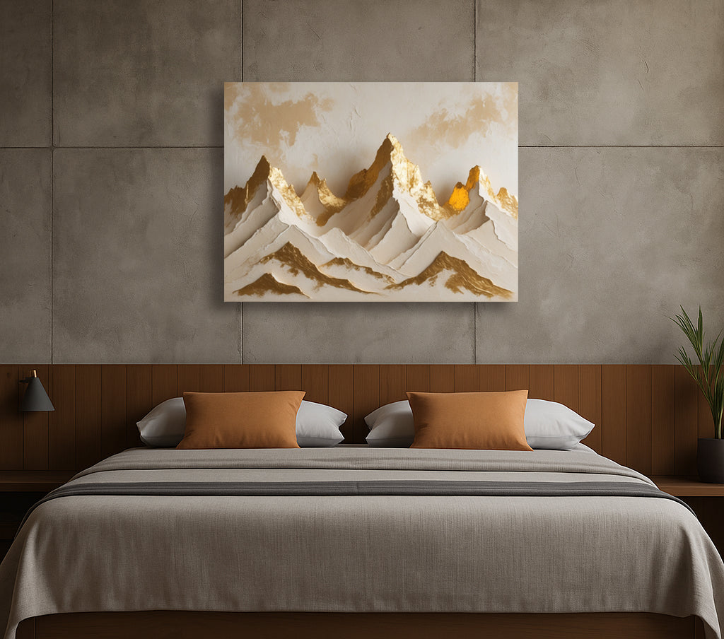 Golden Peaks Serenity – Textured Look Canvas Wall Art
