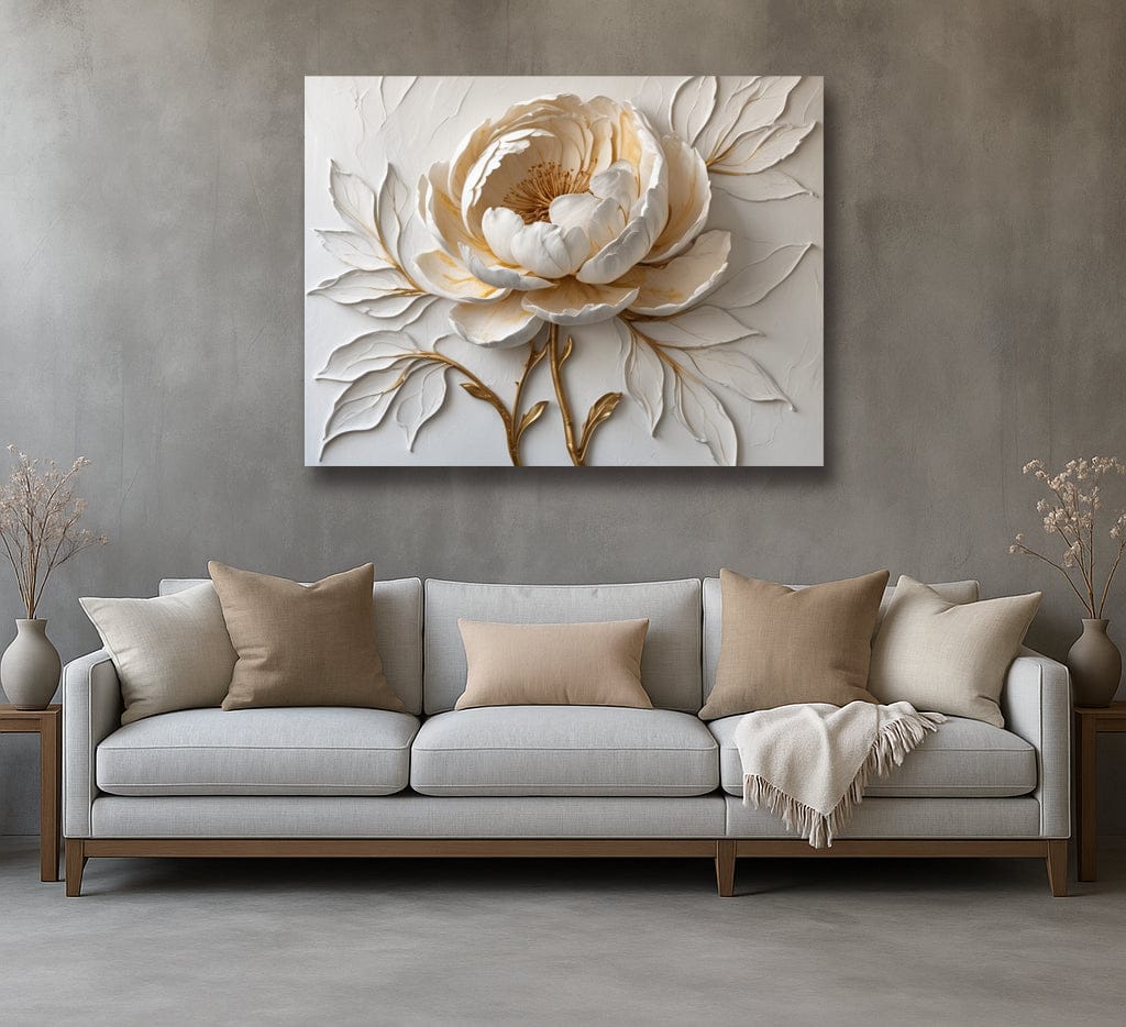 Golden Peony Canvas Print Luxurious Floral Wall Art