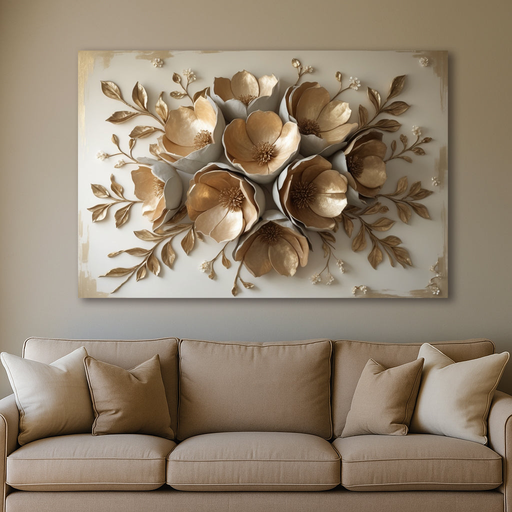 Golden Petal Harmony V2 – Elegant Floral Bouquet Canvas Wall Art