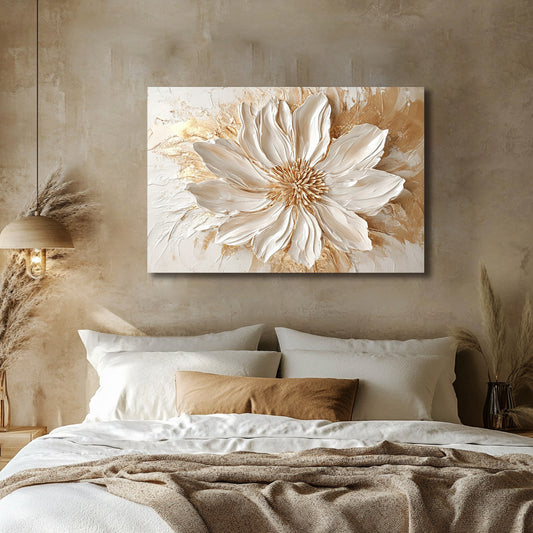 Golden Petal Whisper – Cream Floral Canvas Wall Art