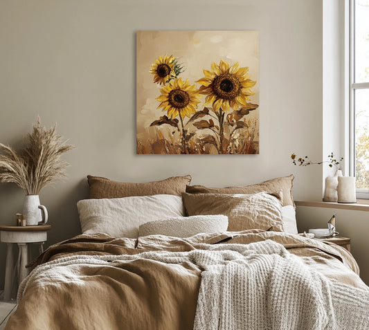 Golden Sunflowers – Rustic Floral Wall Art for Bedroom or Living Room