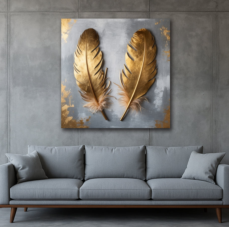 Golden Whisper Duo – Elegant Feather Canvas Print