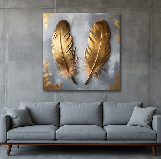 Golden Whisper Duo – Elegant Feather Canvas Print